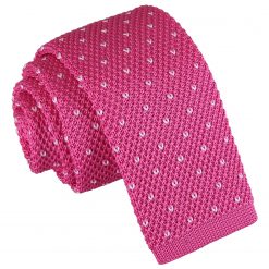 Fuchsia Pink Flecked V Polka Dot Knitted Pre-Tied Bow Tie