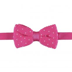 Fuchsia Pink Flecked V Polka Dot Knitted Pre-Tied Thistle Bow Tie