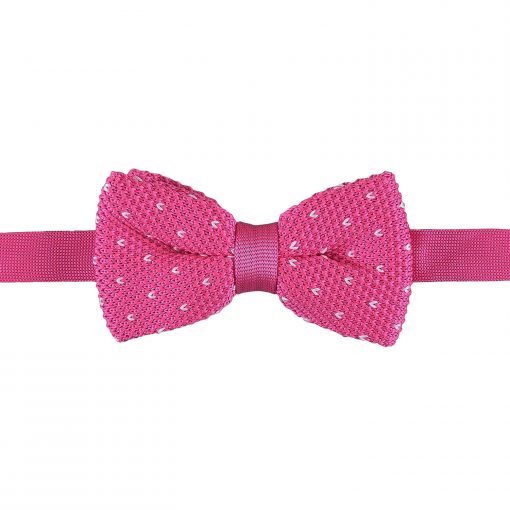 Fuchsia Pink Flecked V Polka Dot Knitted Pre-Tied Thistle Bow Tie