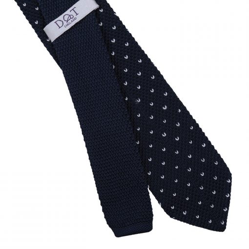 Midnight Blue Flecked V Polka Dot Knitted Slim Tie