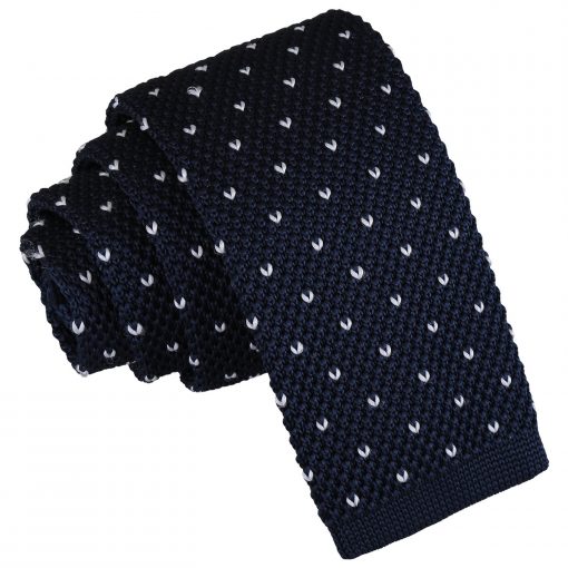 Midnight Blue Flecked V Polka Dot Knitted Skinny Tie