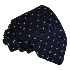 Midnight Blue Flecked V Polka Dot Knitted Slim Tie