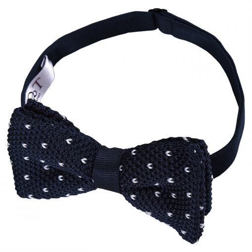 Midnight Blue Flecked V Polka Dot Knitted Pre-Tied Bow Tie