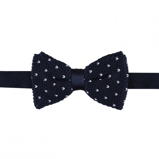 Midnight Blue Flecked V Polka Dot Knitted Pre-Tied Bow Tie
