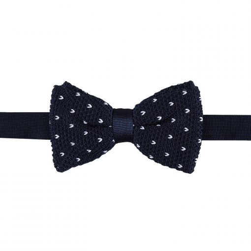 Midnight Blue Flecked V Polka Dot Knitted Pre-Tied Thistle Bow Tie