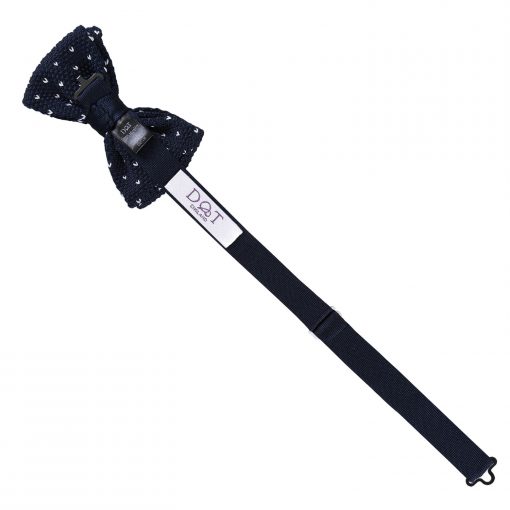 Midnight Blue Flecked V Polka Dot Knitted Pre-Tied Bow Tie