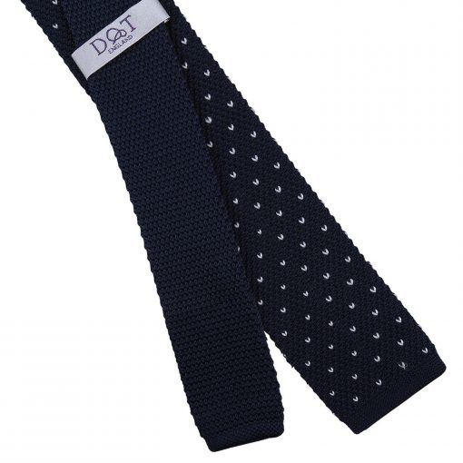 Midnight Blue Flecked V Polka Dot Knitted Skinny Tie