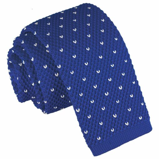 Royal Blue Flecked V Polka Dot Knitted Skinny Tie