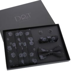 Black & Charcoal Floral Rose Bow Tie 4pc Gift Box Set