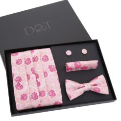 Pink Floral Rose Bow Tie 4pc Gift Box Set