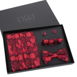 Red Floral Rose Bow Tie 4pc Gift Box Set
