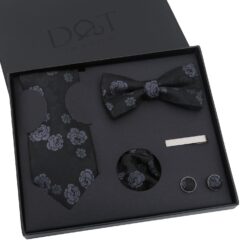 Black & Charcoal Floral Rose Tie 5pc Gift Box Set