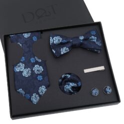 Blue Floral Rose Tie 5pc Gift Box Set
