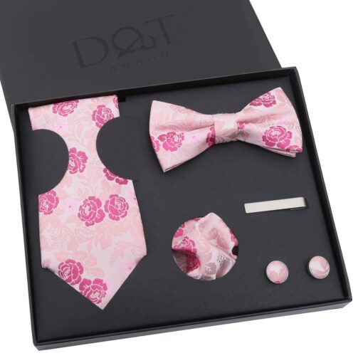 Pink Floral Rose Tie 5pc Gift Box Set