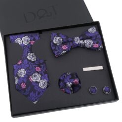 Pink Floral Rose Tie 5pc Gift Box Set
