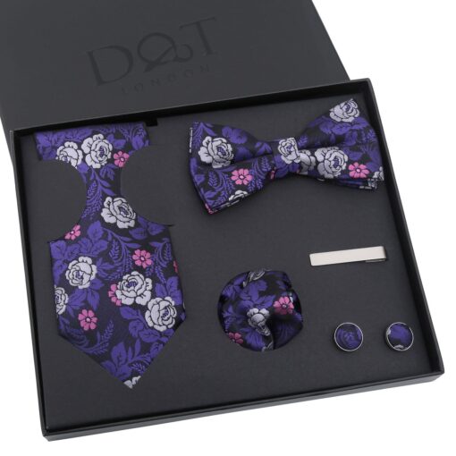 Pink Floral Rose Tie 5pc Gift Box Set