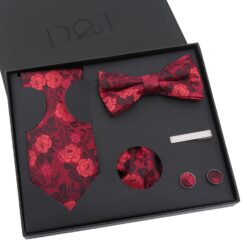 Pink Floral Rose Tie 5pc Gift Box Set