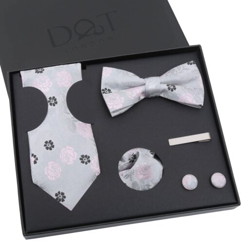 Pink Floral Rose Tie 5pc Gift Box Set