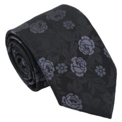 Black & Charcoal Floral Rose Modern Classic Tie