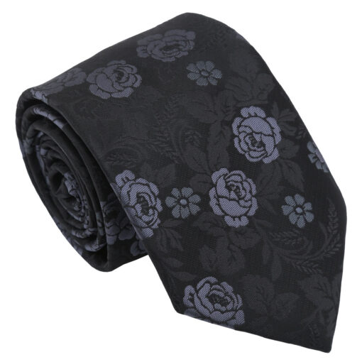 Black & Charcoal Floral Rose Tie