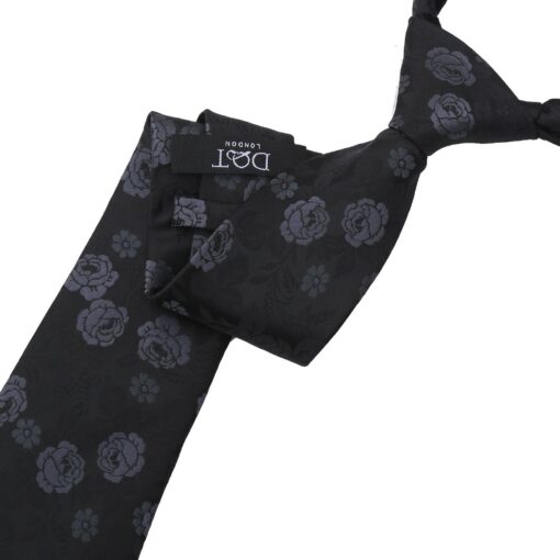 Black & Charcoal Floral Rose Tie