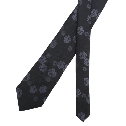 Black & Charcoal Floral Rose Modern Classic Tie