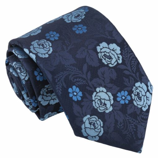 Blue Floral Rose Modern Classic Tie