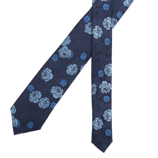 Blue Floral Rose Modern Classic Tie