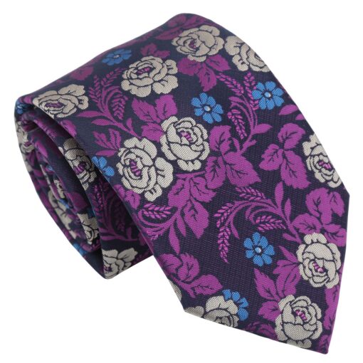 Purple & Yellow Floral Rose Modern Classic Tie