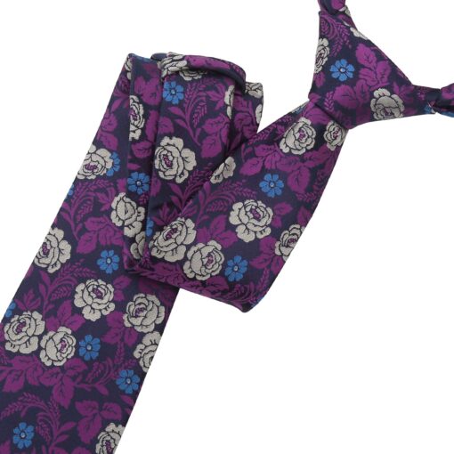 Purple & Yellow Floral Rose Modern Classic Tie