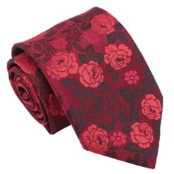 Red Floral Rose Modern Classic Tie