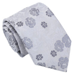 Silver Floral Rose Modern Classic Tie