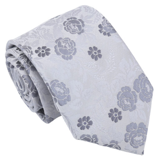 Silver Floral Rose Tie