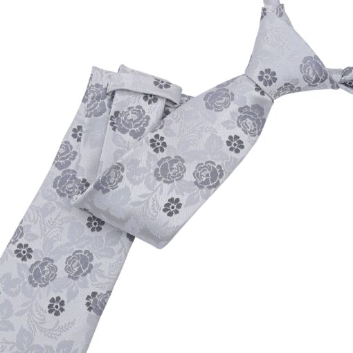 Silver Floral Rose Tie