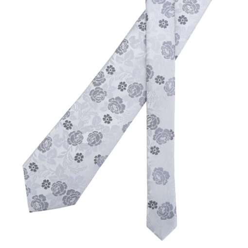 Silver Floral Rose Tie
