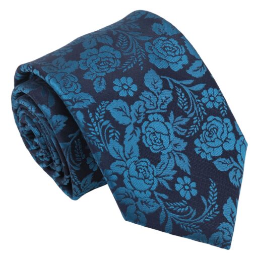 Teal Floral Rose Modern Classic Tie