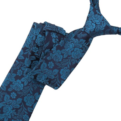 Teal Floral Rose Tie