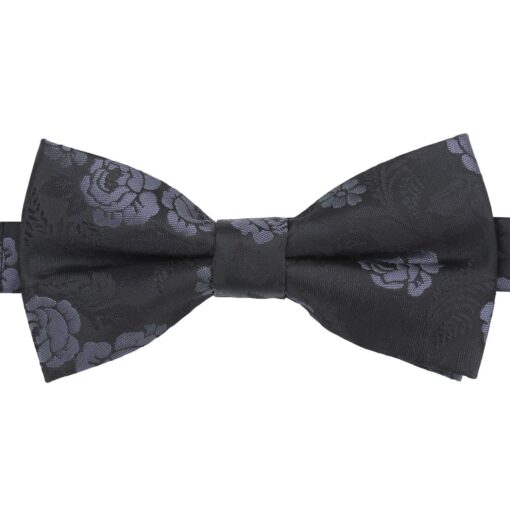 Black & Charcoal Floral Rose Pre-Tied Bow Tie