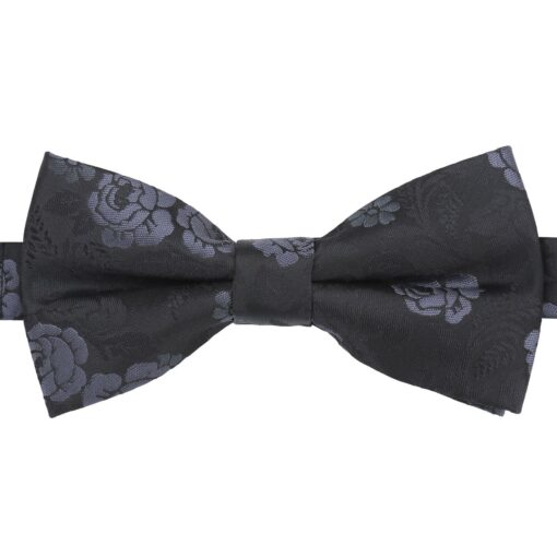 Black & Charcoal Floral Rose Pre-Tied Thistle Bow Tie