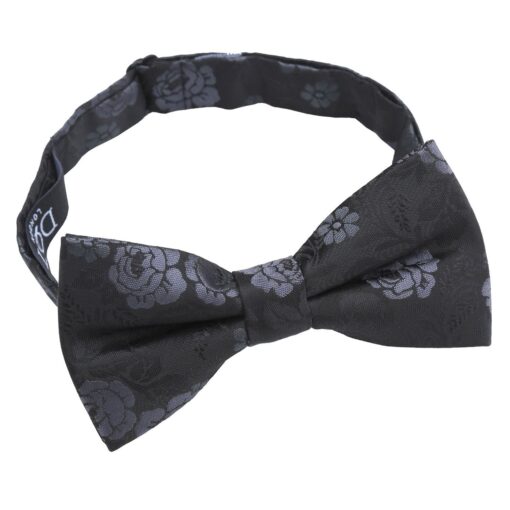 Black & Charcoal Floral Rose Pre-Tied Bow Tie