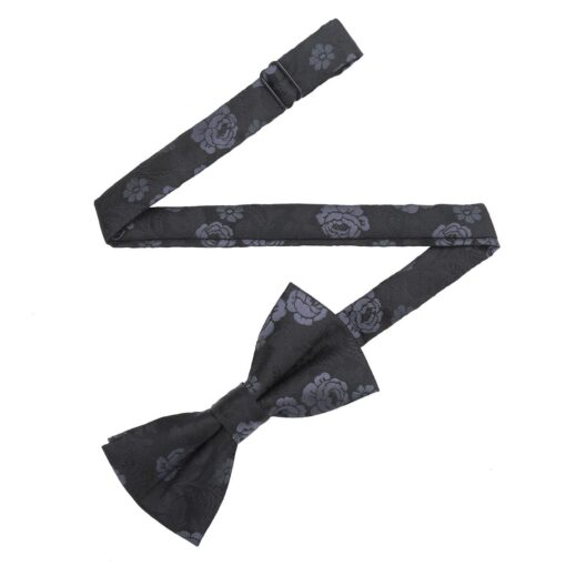 Black & Charcoal Floral Rose Pre-Tied Bow Tie