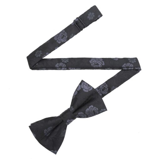 Black & Charcoal Floral Rose Pre-Tied Thistle Bow Tie