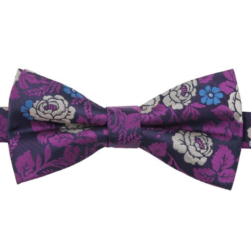 Purple & Yellow Floral Rose Pre-Tied Bow Tie