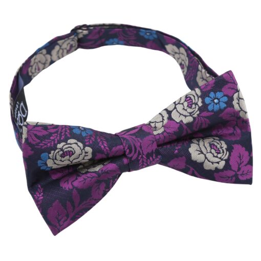 Purple & Yellow Floral Rose Pre-Tied Bow Tie