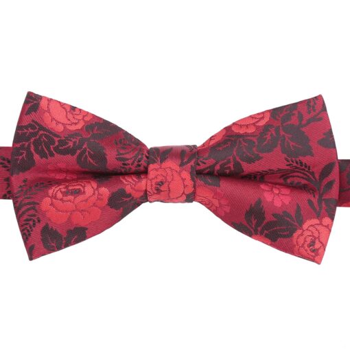 Red Floral Rose Pre-Tied Bow Tie