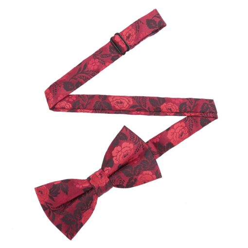 Red Floral Rose Pre-Tied Bow Tie