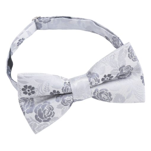 Silver Floral Rose Pre-Tied Bow Tie