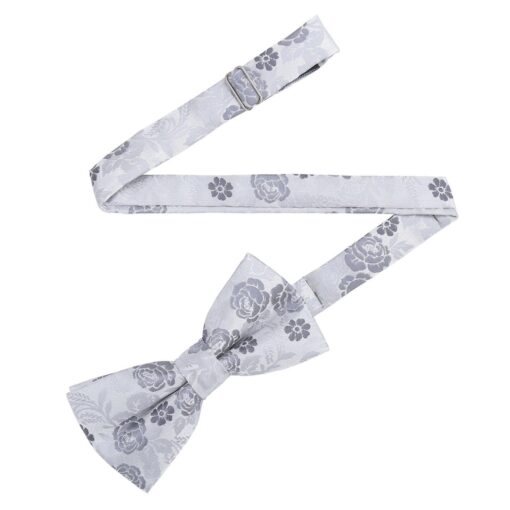 Silver Floral Rose Pre-Tied Bow Tie