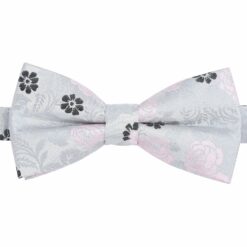 Silver & Pink Floral Rose Pre-Tied Thistle Bow Tie