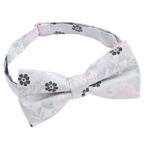 Silver & Pink Floral Rose Pre-Tied Thistle Bow Tie